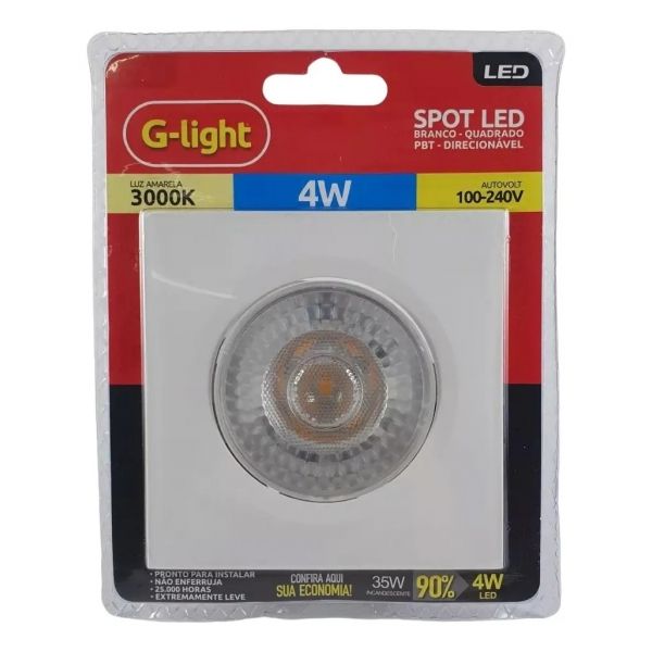 Led Spot Embutir Quadrado 4w 3000k Bivolt Branco – Pop - G-Light