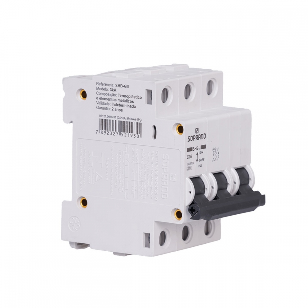 Disjuntor Tripolar 16A Din C 3kA Shb Gii - Soprano#SIMONLEX#