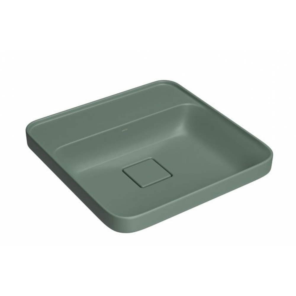 Cuba De Sobrepor Quadrada Com Deck 40cm Slim - Sálvia - Deca#SIM#