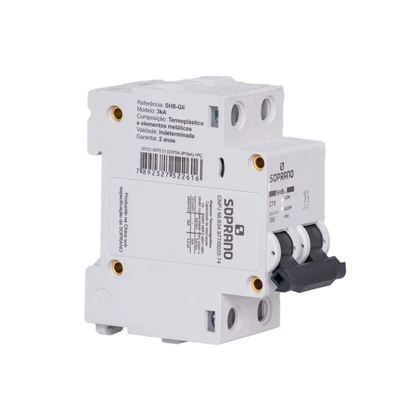 Disjuntor Bipolar 70A Din C Shb Gii 3kA - Soprano#SIMONLEX#