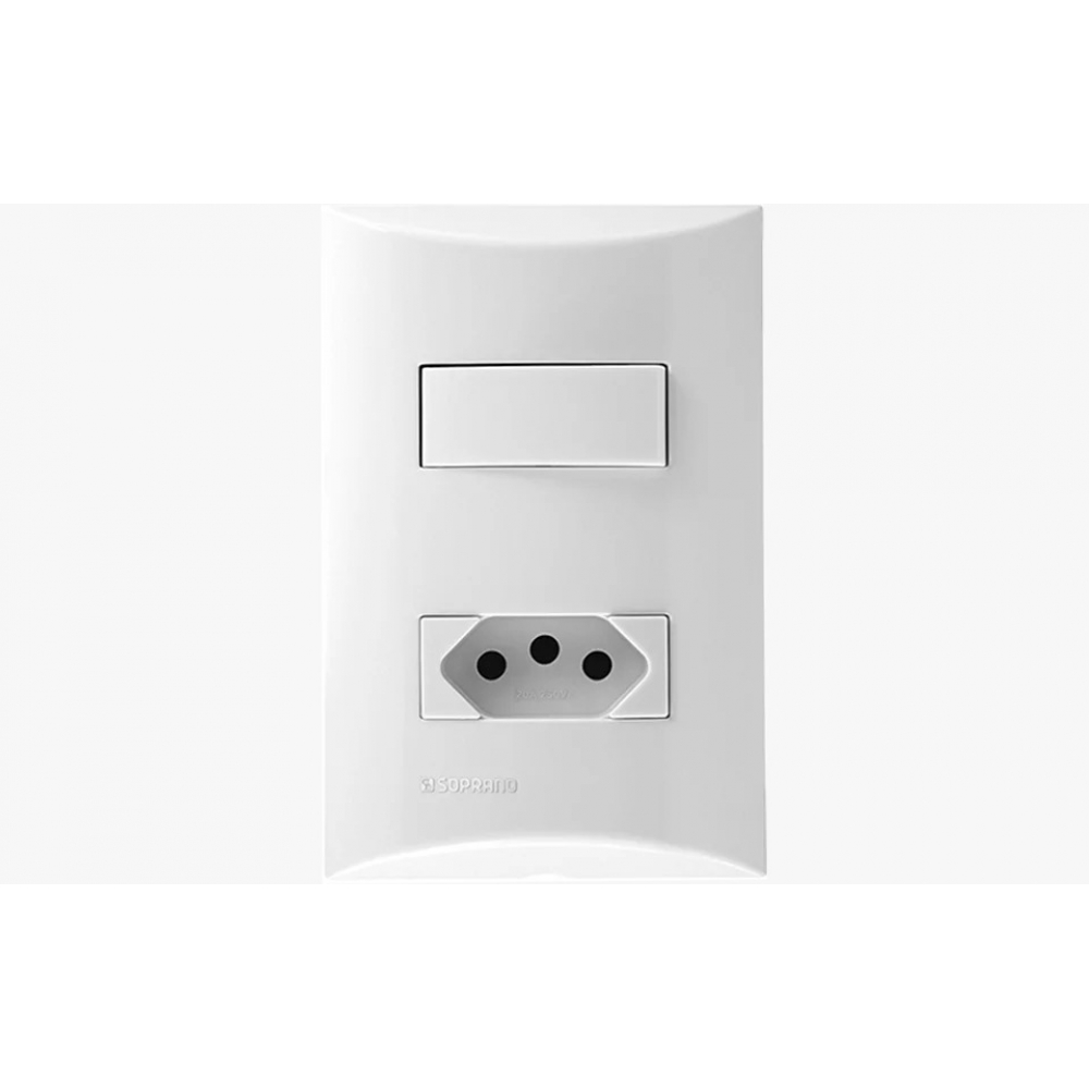 Brava Interruptor 1S Paralelo + 1 Tomada 2P+T 10A  - Soprano#SIMONLEX#