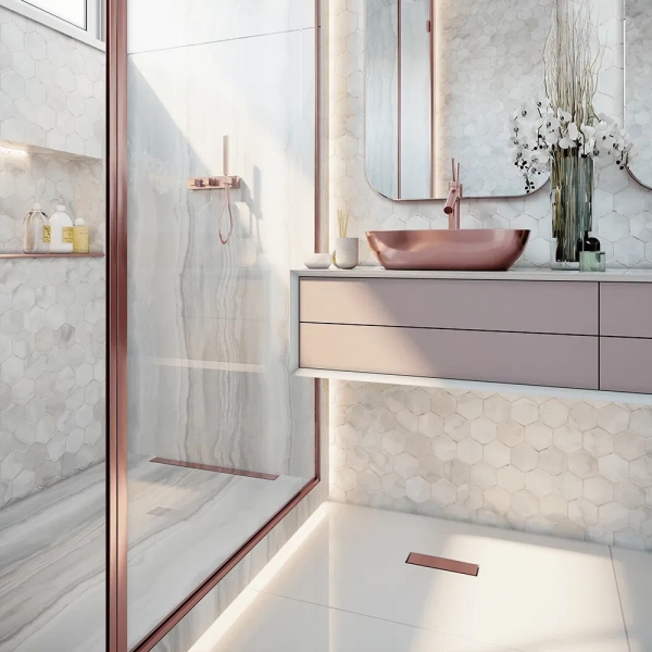 Ralo Linear 25cm Pvc Tiny Acabamento Inox Rose Gold - Elleve#SIMONLEX#