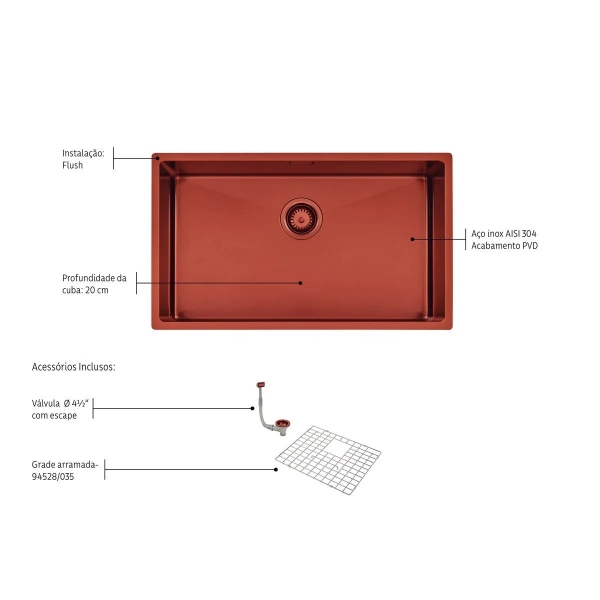 Cuba de Inox Quadrum 70x40x20,5 Rose - Tramontina#SIM#