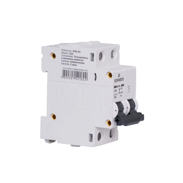 Disjuntor Bipolar 6A Din C Shb Gii 3kA - Soprano#SIMONLEX#