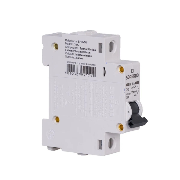 Disjuntor Unipolar 40A Din C Shb Gii 3kA - Soprano#SIMONLEX#