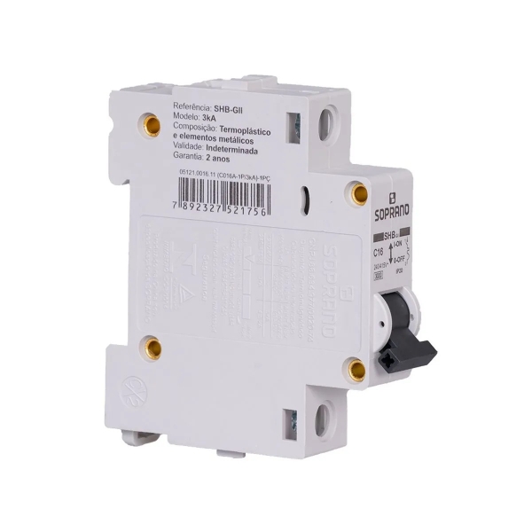 Disjuntor Unipolar 16A Din C Shb Gii 3kA - Soprano#SIMONLEX#
