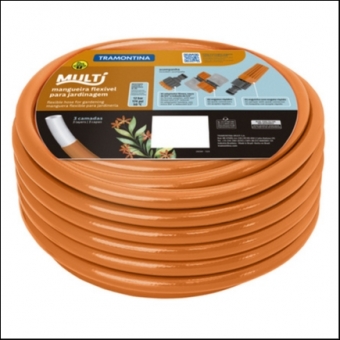 Mangueira Multi 1/2 Laranja em PVC 3 Camadas 10m C/Engates Rápidos e Esguicho - Tramontina#SIMONLEX#
