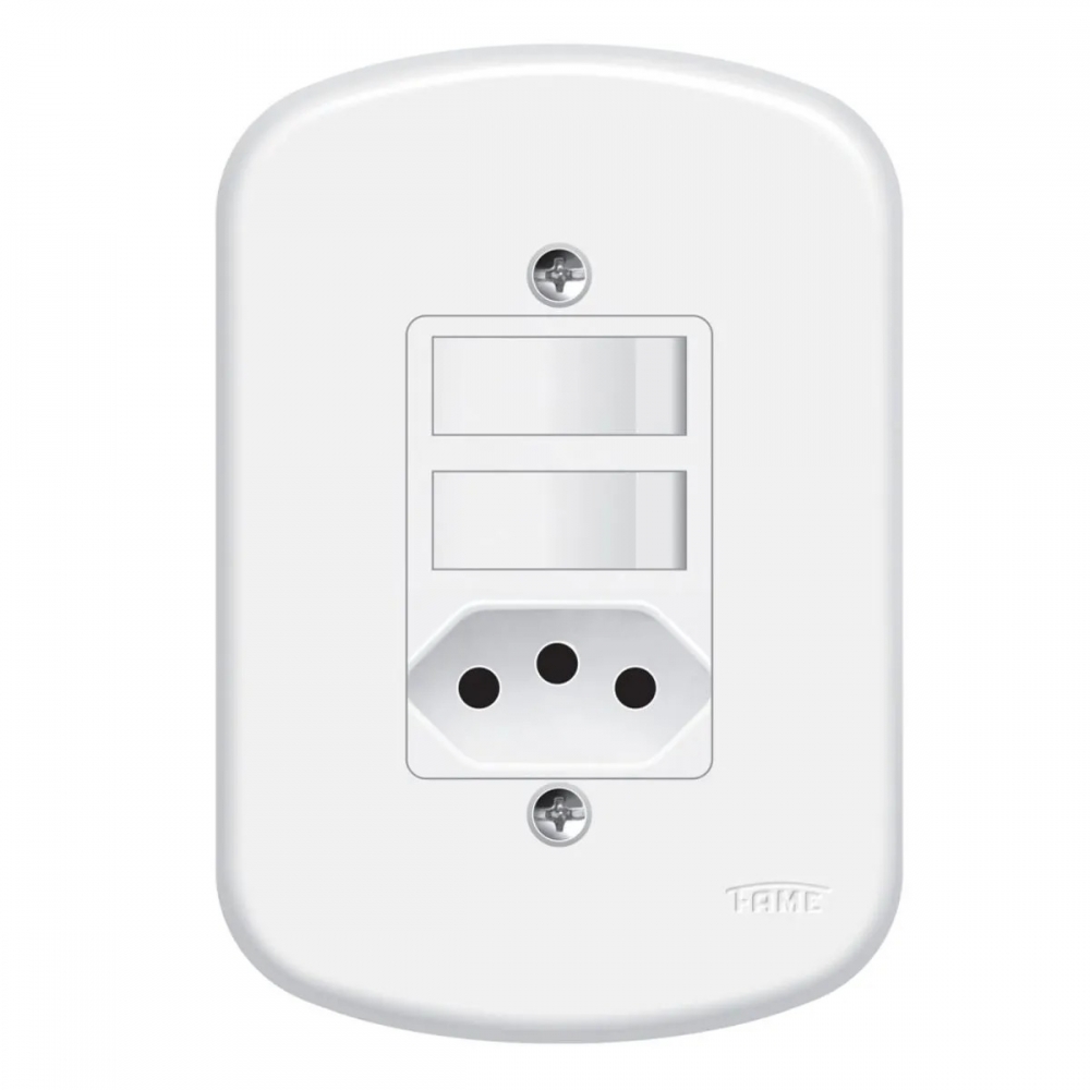 Fame Blanc Interruptor 2S Paralelo C/ Tomada 2P+T Padrão Brasileiro 10A#SIMONLEX#