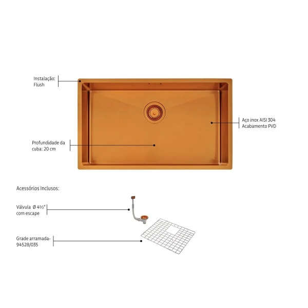Cuba de Inox Quadrum 70x40x20,5 Gold - Tramontina#SIM#