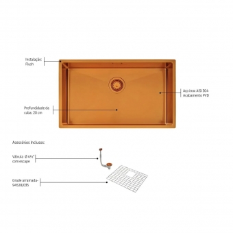 Cuba de Inox Quadrum 70x40x20,5 Gold - Tramontina#SIM#