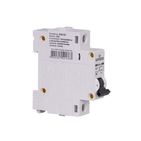 Disjuntor Unipolar 20A Din C Shb Gii 3kA - Soprano#SIMONLEX#