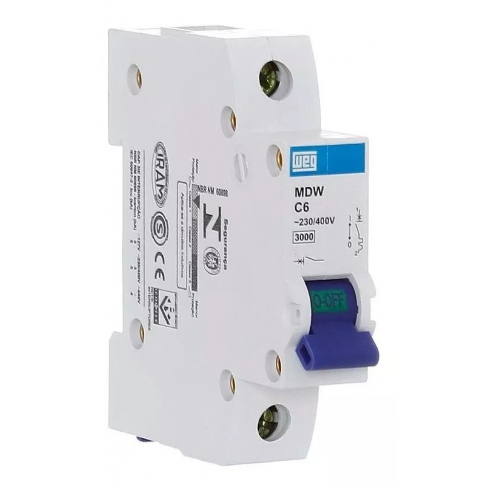 Disjuntor Unipolar Din 6A C Mdw 3kA - Weg#SIMONLEX#