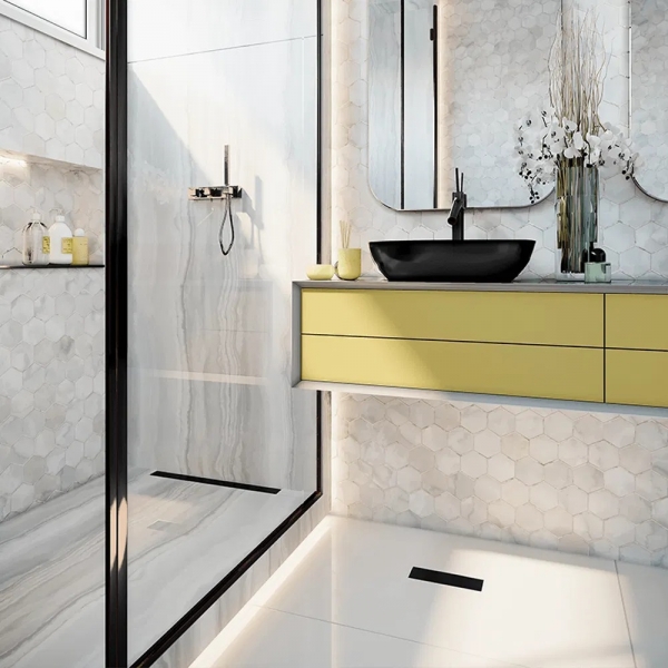 Ralo Linear 25cm Tiny Pvc Acabamento Inox Black Matte#SIMONLEX#