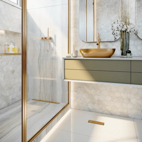 Ralo Linear Pvc 25cm Tiny Acabamento Inox Gold - Elleve#SIMONLEX#