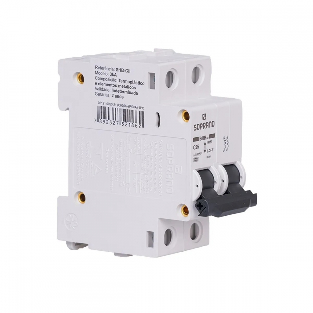 Disjuntor Bipolar 25A Din C Shb Gii 3kA - Soprano#SIMONLEX#