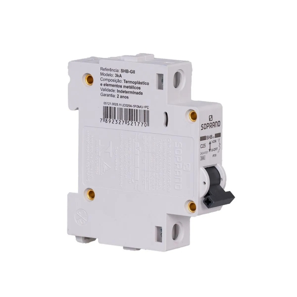Disjuntor Unipolar 25A Din C Shb Gii 3kA - Soprano#SIMONLEX#