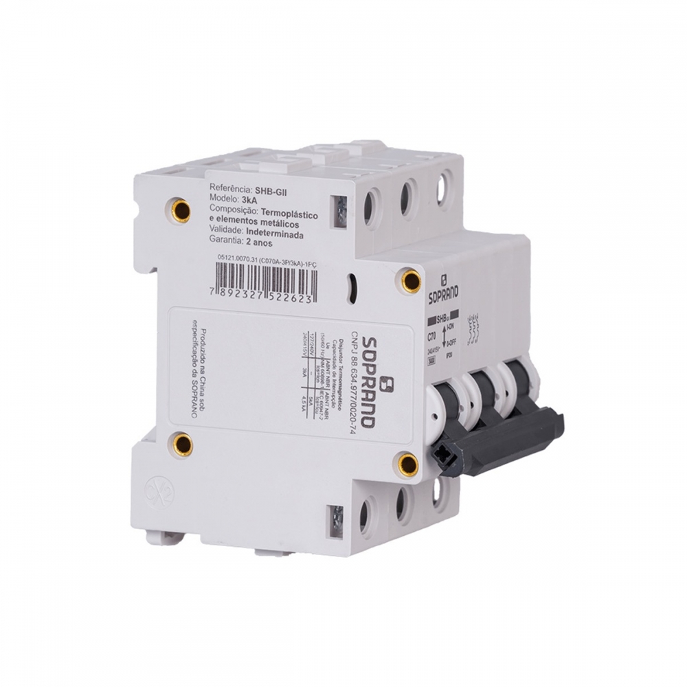 Disjuntor Tripolar 70A Din C 3kA Shb Gii - Soprano#SIMONLEX#