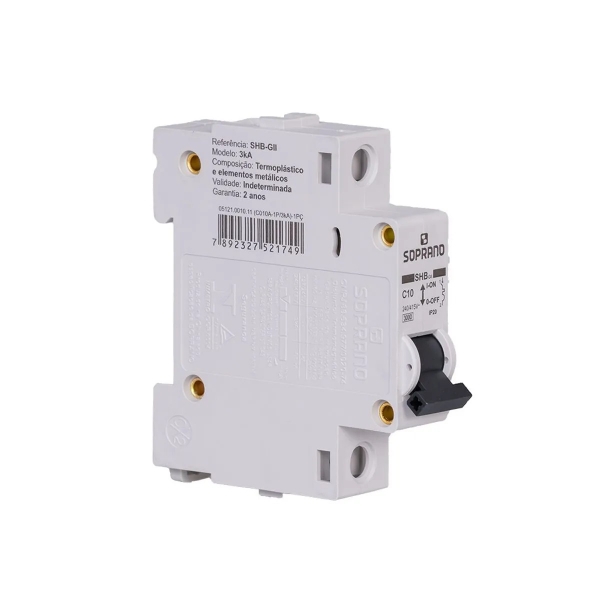 Disjuntor Unipolar 10A Din C Shb Gii 3kA - Soprano#SIMONLEX#