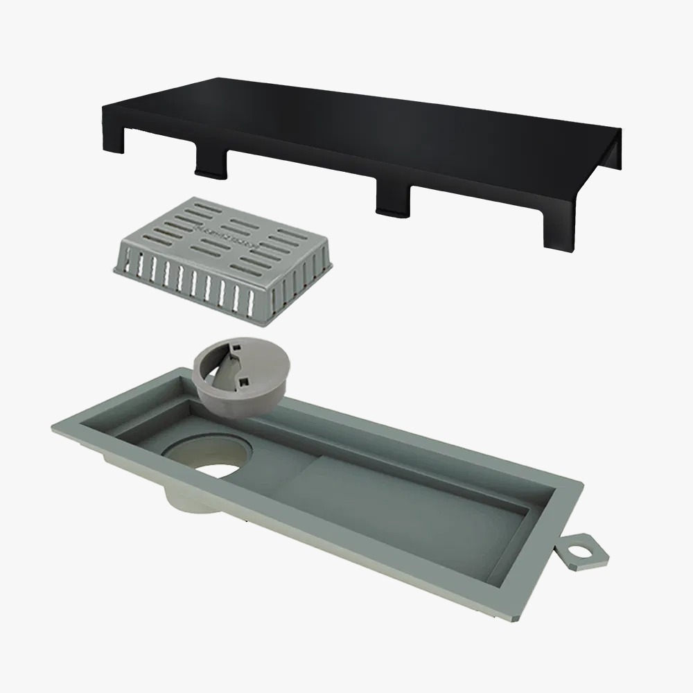 Ralo Linear 25cm Tiny Pvc Acabamento Inox Black Matte#SIMONLEX#