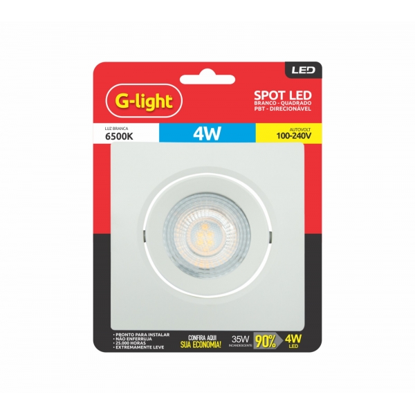 Spot Led Quadrado 4w 6500k Branco Autovolt - Pop - G-Light#Simonlex#