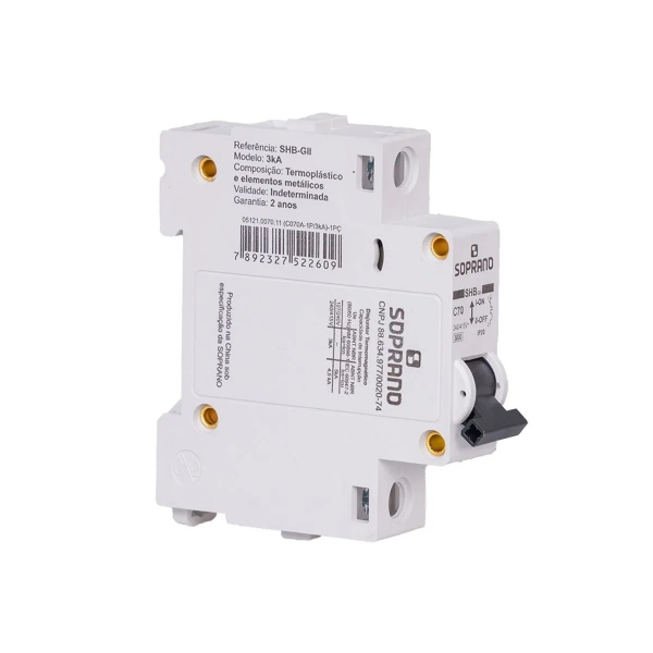 Disjuntor Unipolar 70A Din C Shb Gii 3kA - Soprano#SIMONLEX#