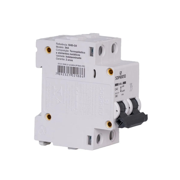 Disjuntor Bipolar 40A Din C Shb Gii 3kA - Soprano#SIMONLEX#